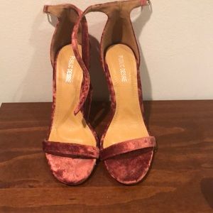 Barely There Heels in Rust Velvet